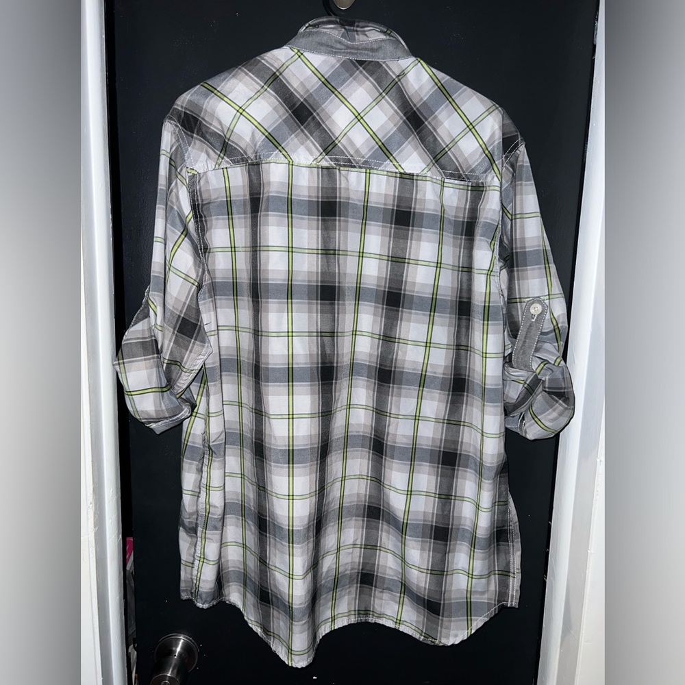 Y2K AKADEMIKS Mens Plaid Button Up Front Shirt Big & Tall 3/4 Sleeve Skate Large - Picture 10 of 13